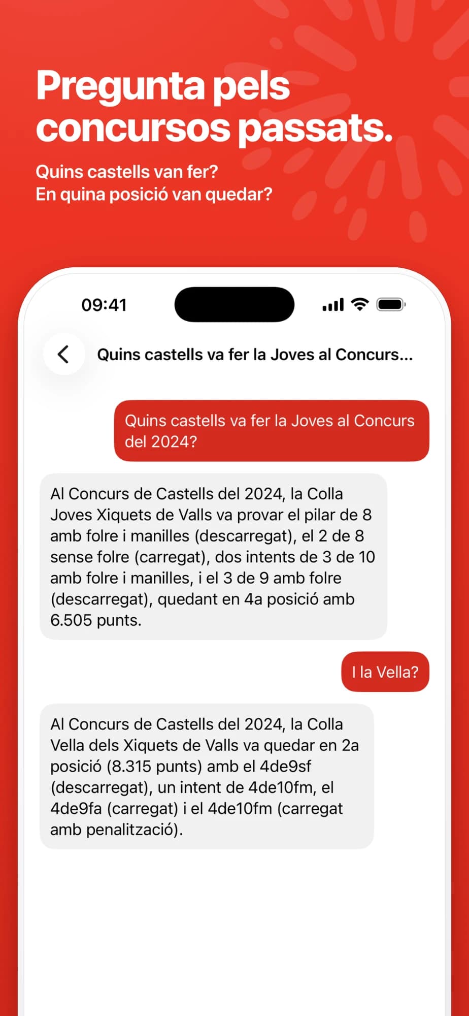Conversa amb la calculadora sobre el Concurs de Castells del 2024: quins castells van fer la Joves i la Vella i en quina posició van quedar